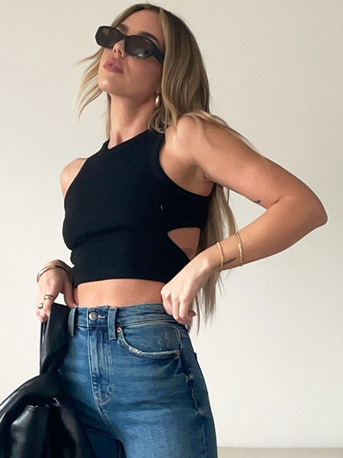 Cutout Back Round Neck Tank