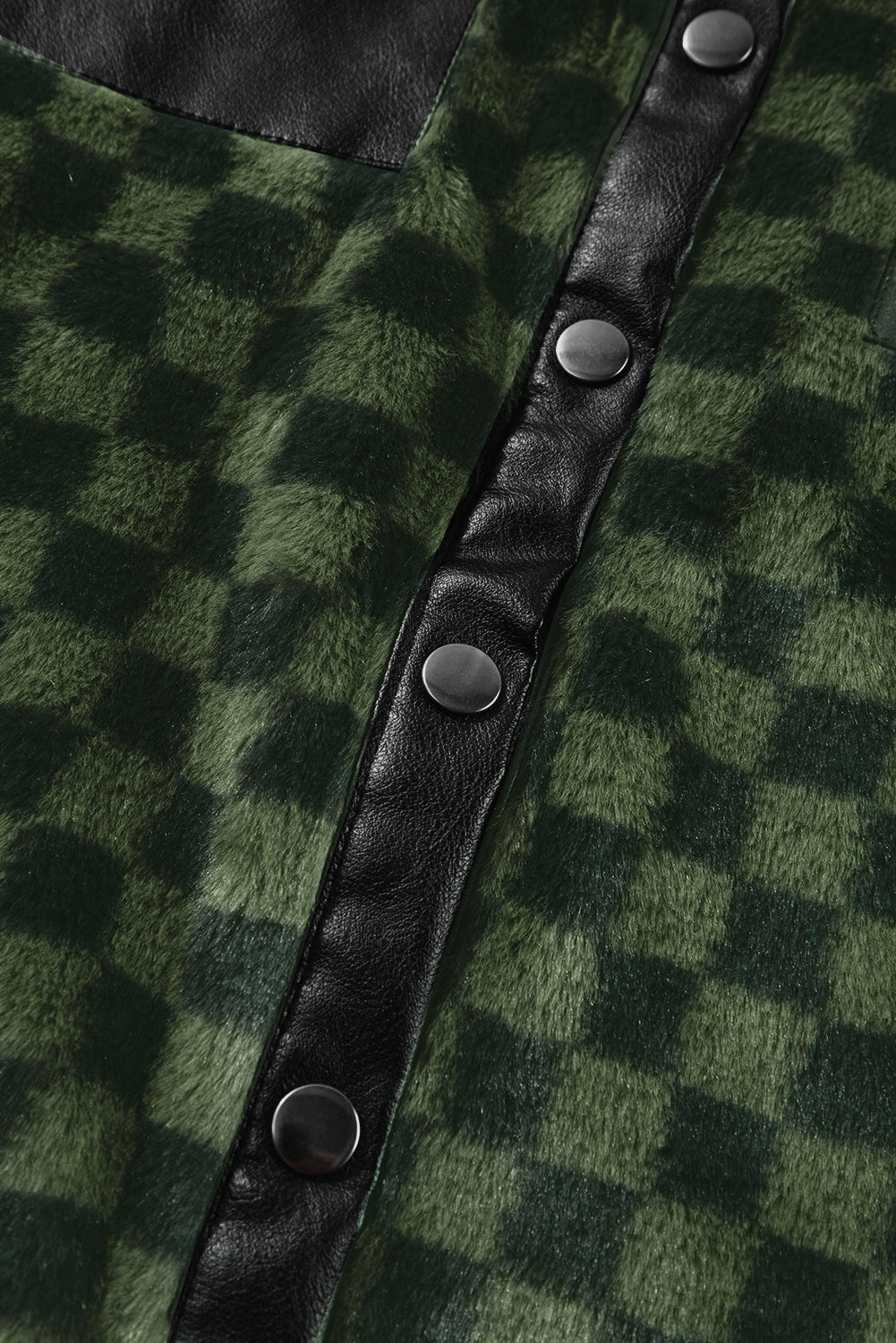 Faux Leather & Fleece Checkered Snap Down Jacket