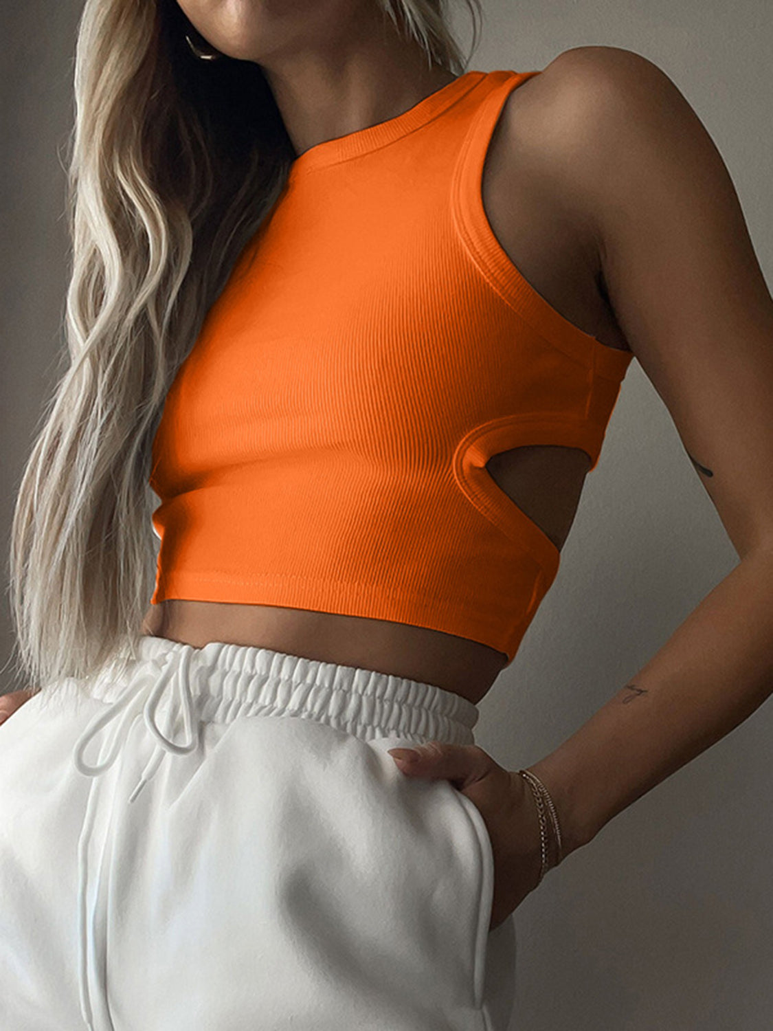 Cutout Back Round Neck Tank