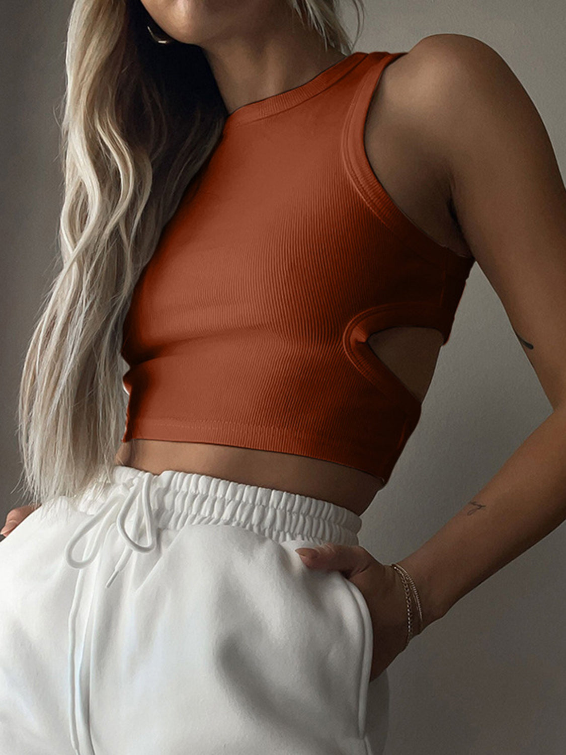 Cutout Back Round Neck Tank