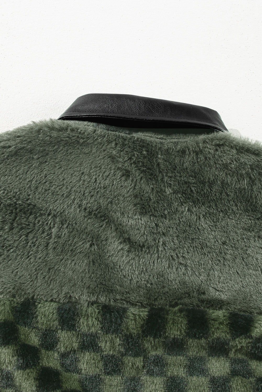 Faux Leather & Fleece Checkered Snap Down Jacket