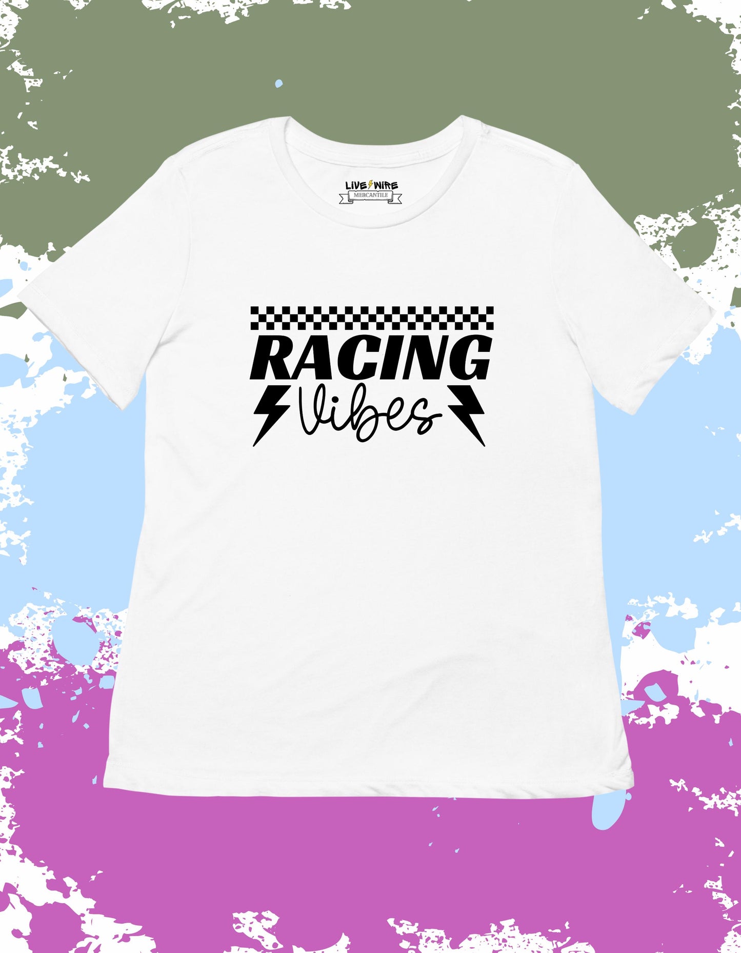 Racing Vibes Shirt • Lightning Bolt Racing Tee • Race Day Energy Graphic • Checkered Flag Style Tee • IndyCar & NASCAR Shirt