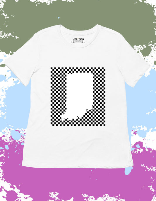 White Indiana Checkered Flag Racing T-Shirt