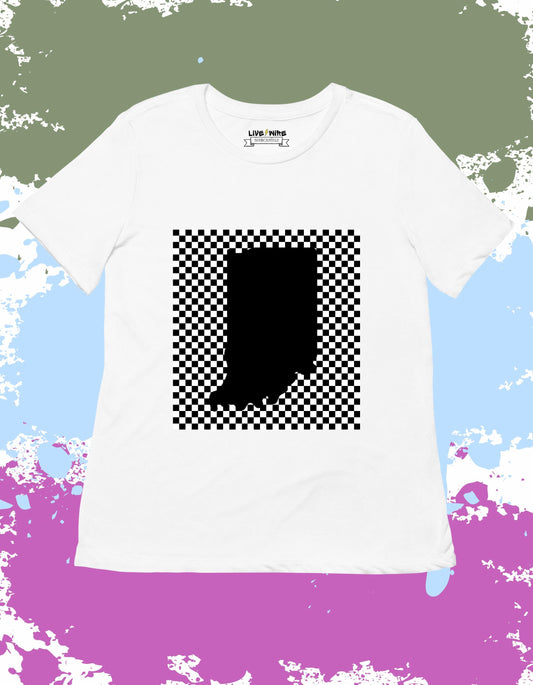 Black Indiana Checkered Flag Shirt Graphic T-shirt