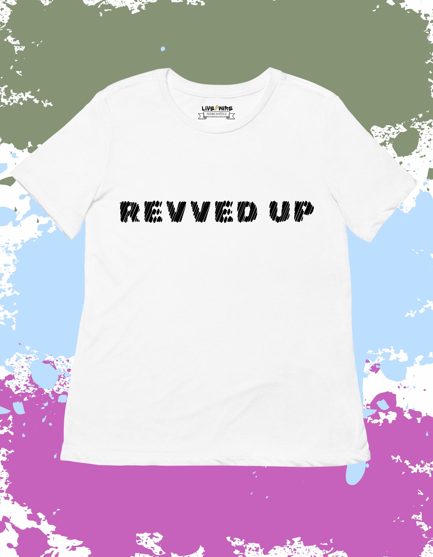 Revved Up Racing Tee – Tire Track Font Shirt – Checkered Flag Graphic – Month of May Outfit – Indy 500 Fan Shirt for Women or Men