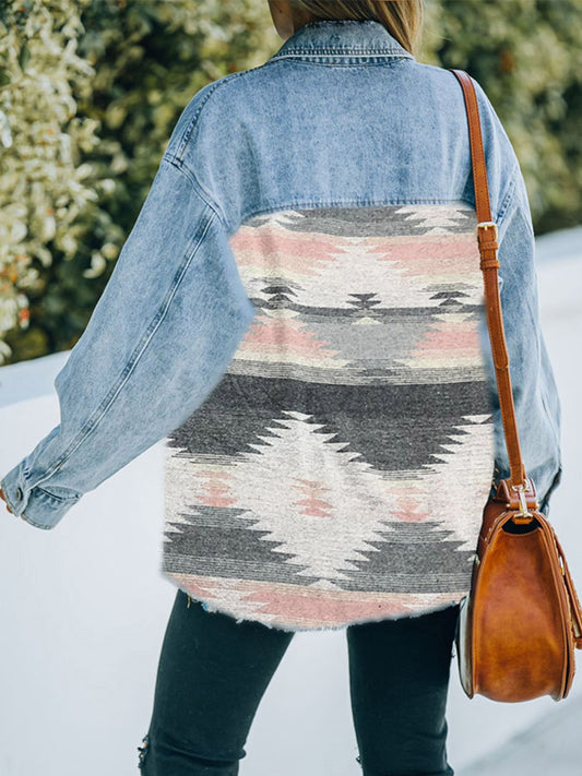Western Aztec Print Denim Jacket