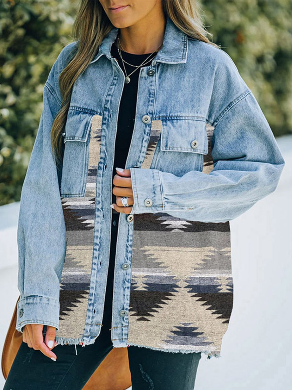Western Aztec Print Denim Jacket