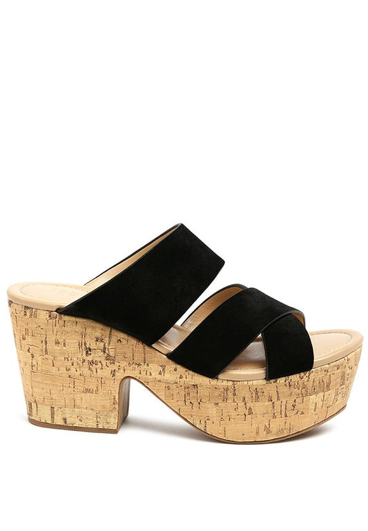Cork Block Heel Suede Sandal