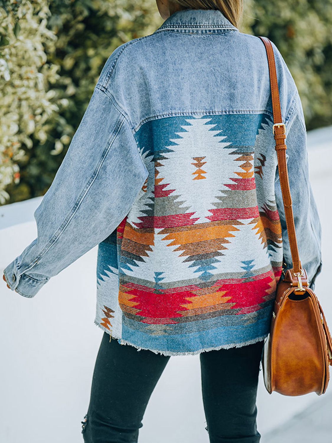 Western Aztec Print Denim Jacket
