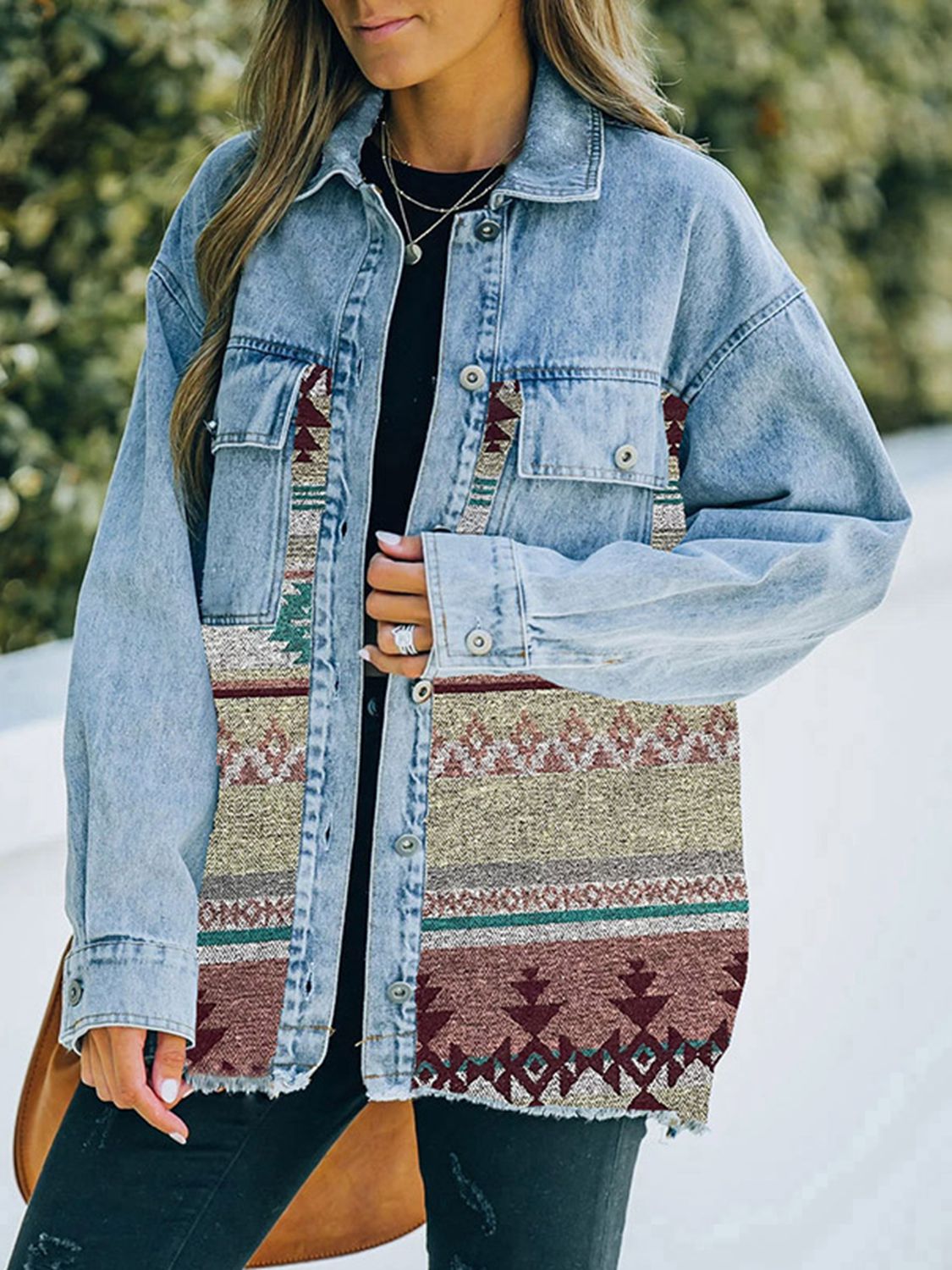 Western Aztec Print Denim Jacket