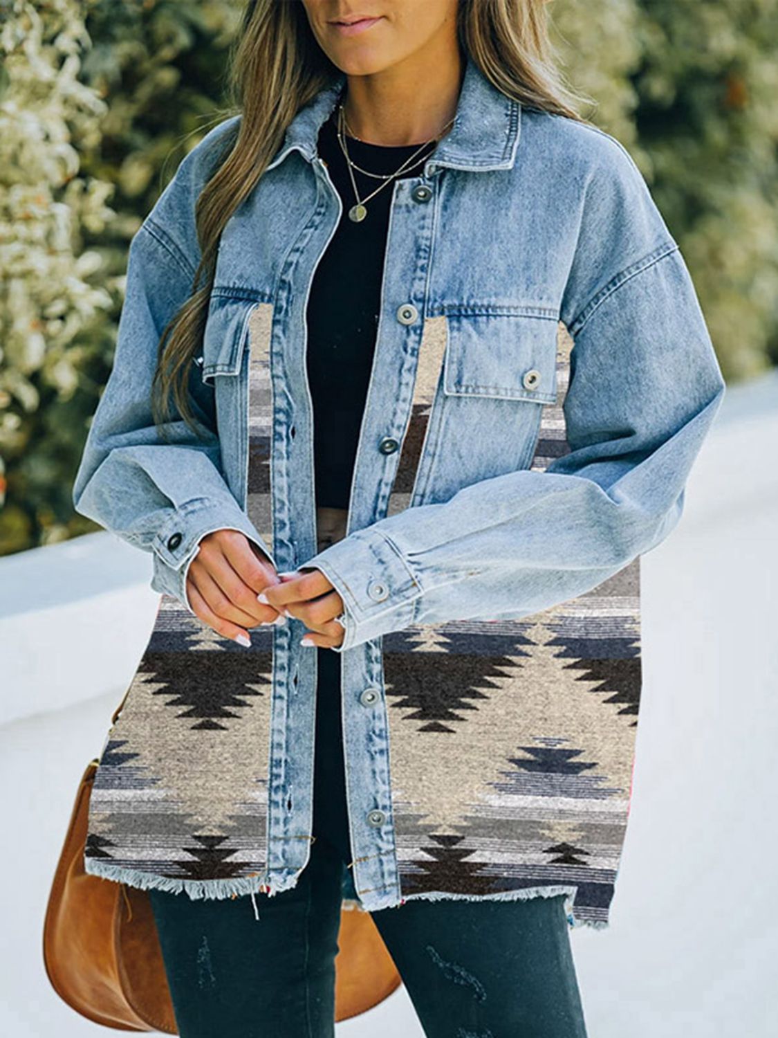 Western Aztec Print Denim Jacket