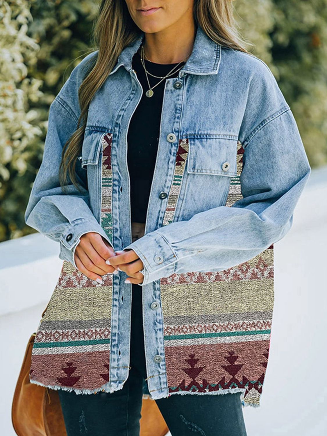 Western Aztec Print Denim Jacket