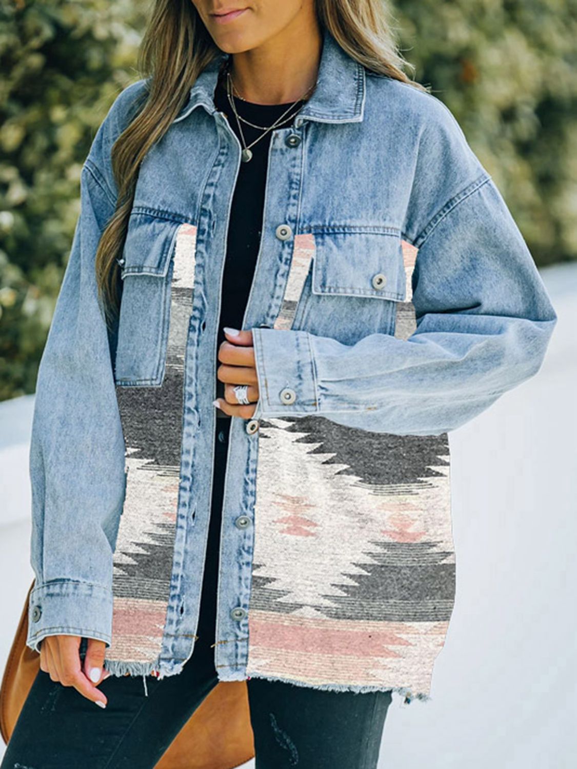 Western Aztec Print Denim Jacket