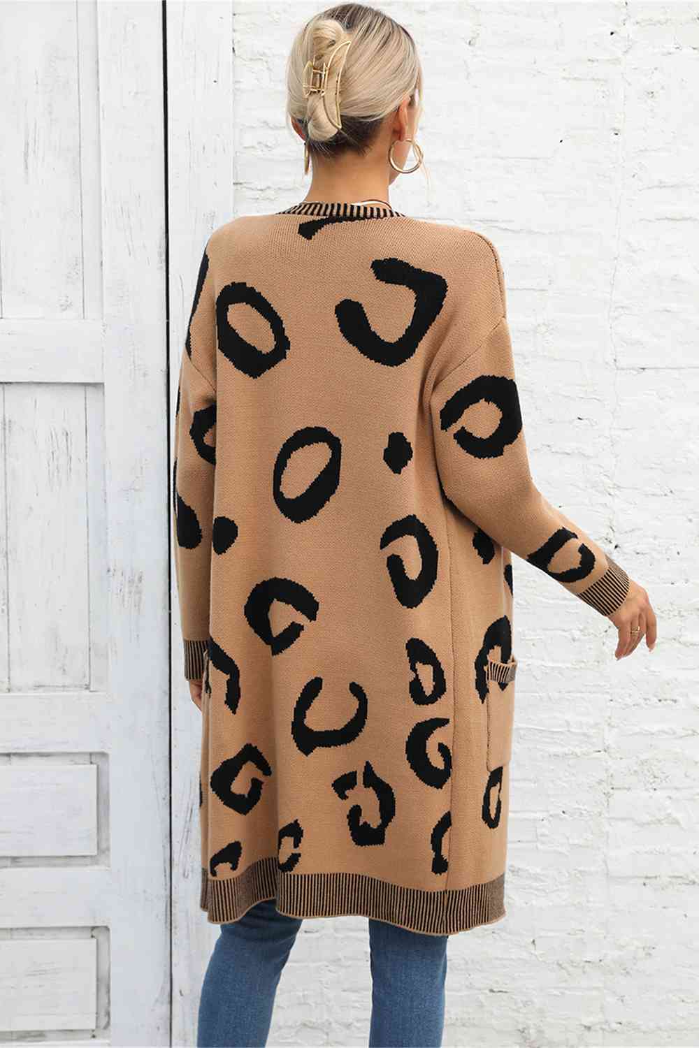 Leopard Print Long Sleeve Cardigan with Pockets