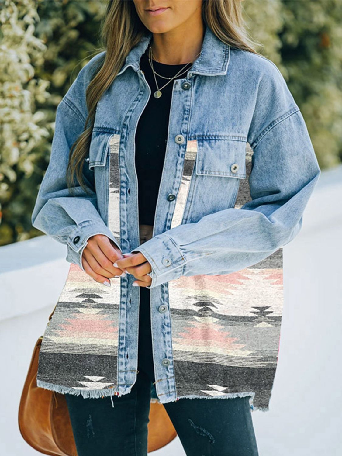 Western Aztec Print Denim Jacket