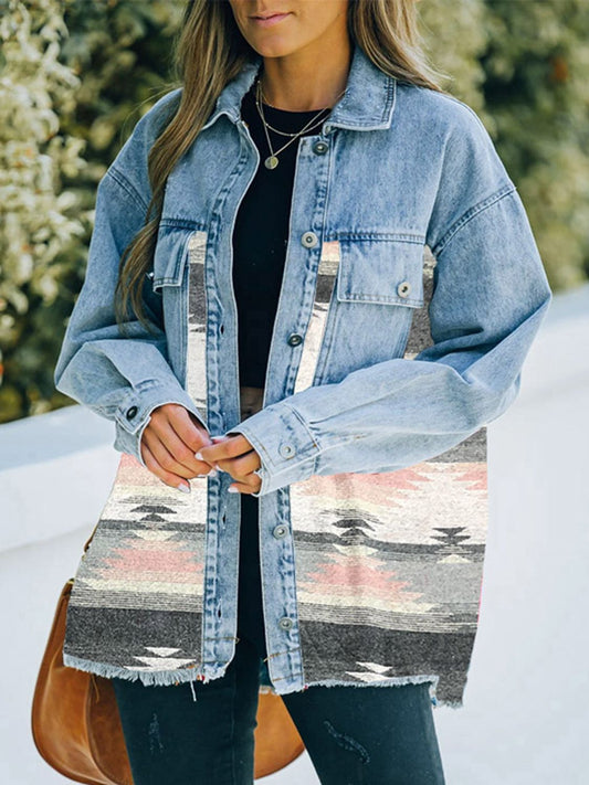 Western Aztec Print Denim Jacket