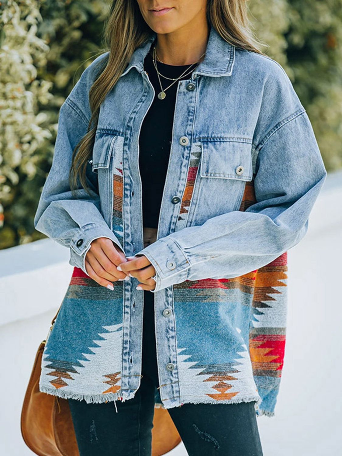 Western Aztec Print Denim Jacket