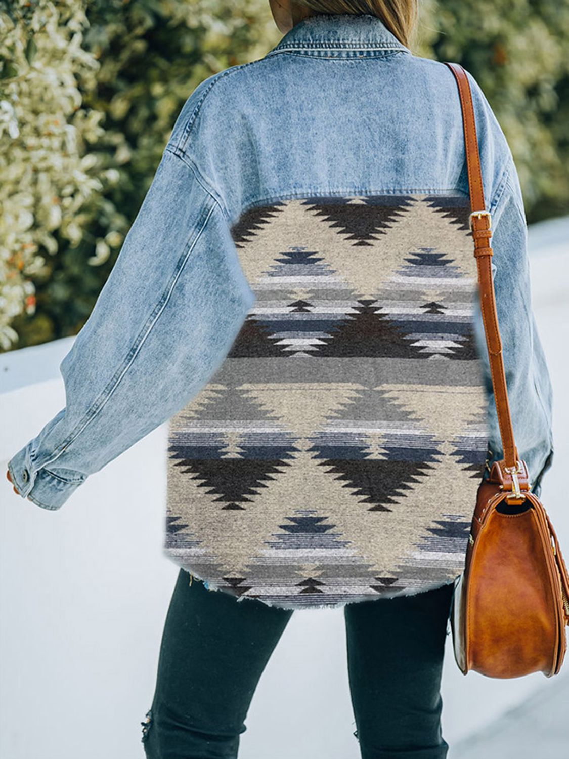 Western Aztec Print Denim Jacket