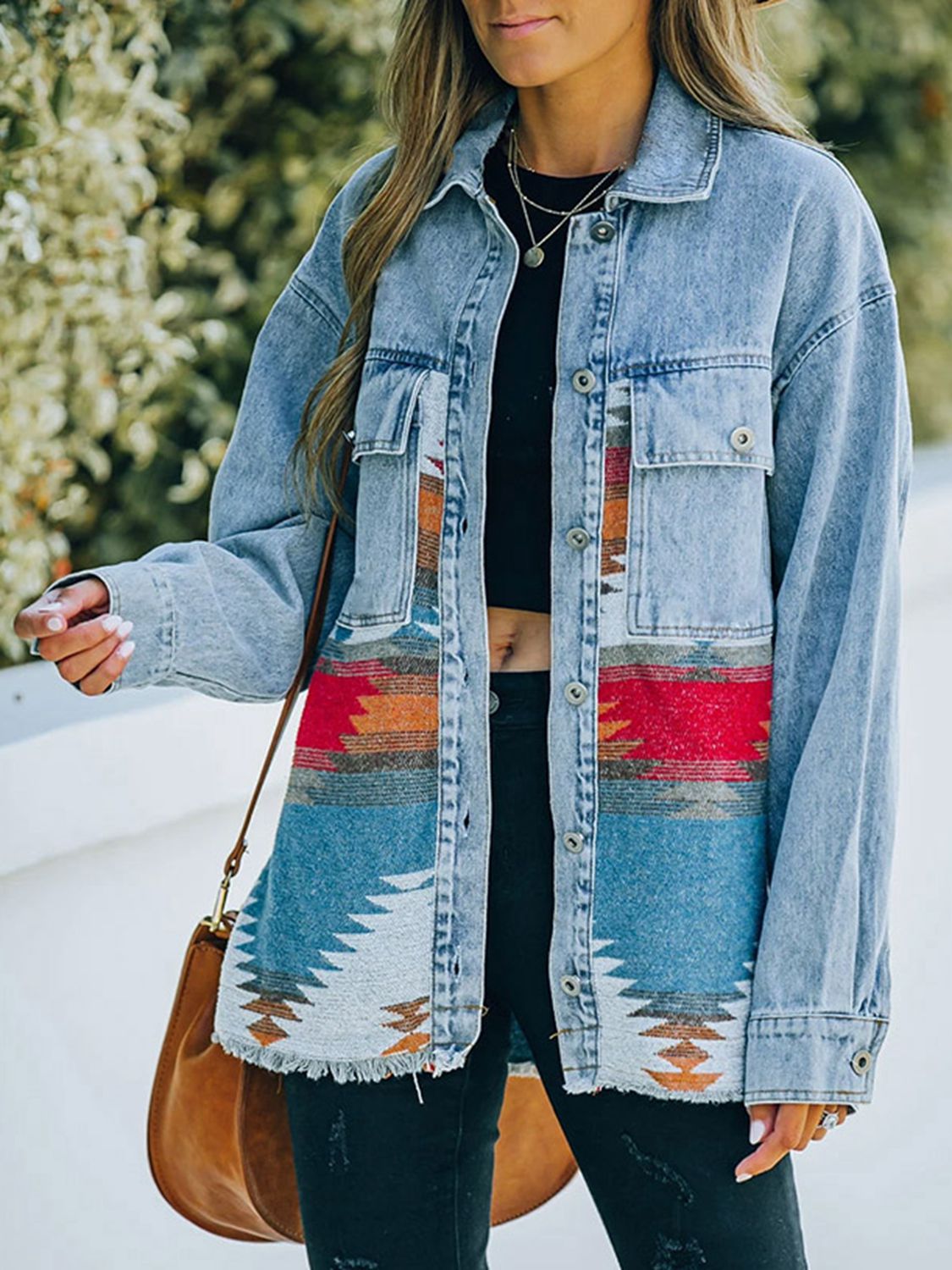 Western Aztec Print Denim Jacket