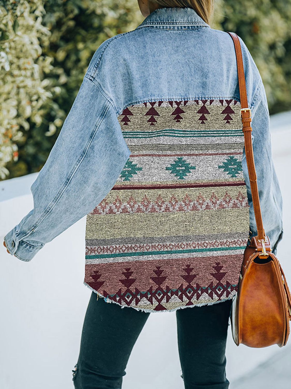 Western Aztec Print Denim Jacket