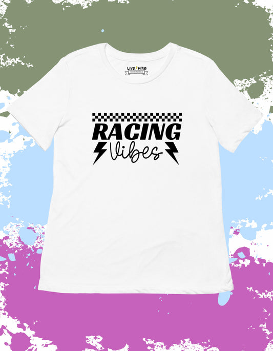 Racing Vibes Shirt • Lightning Bolt Racing Tee • Race Day Energy Graphic • Checkered Flag Style Tee • IndyCar & NASCAR Shirt