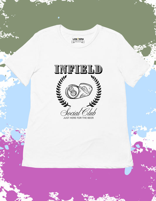 Infield Social Club Shirt • Just Here for the Beer Tee • Your Choice: Tee/Tank/Crop/Sweatshirt