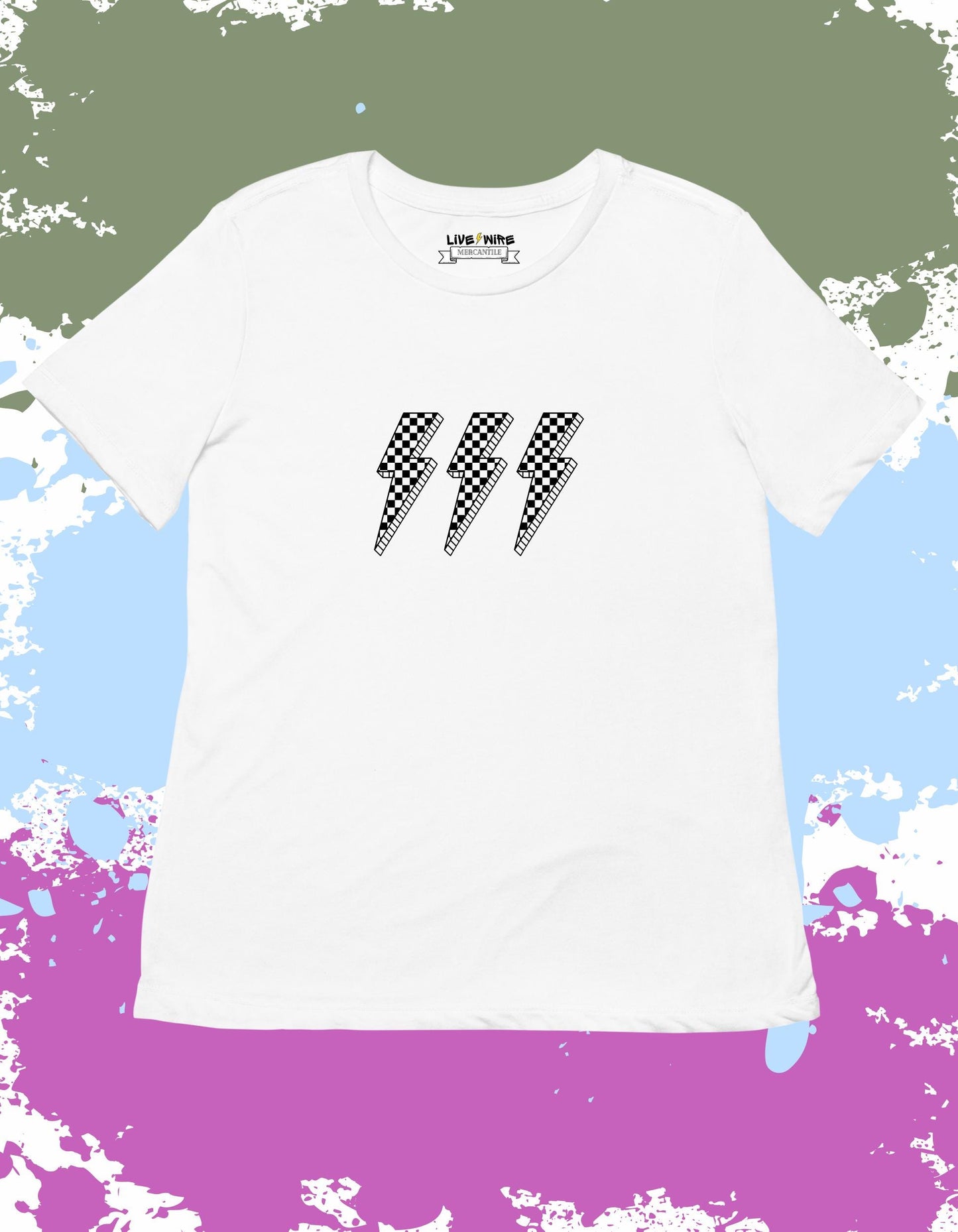 Checkered Lightning Shirt • Black & White Bolt Graphic Tee • Race Day Energy Tee • Bold Racing Style • Fast Life Shirt