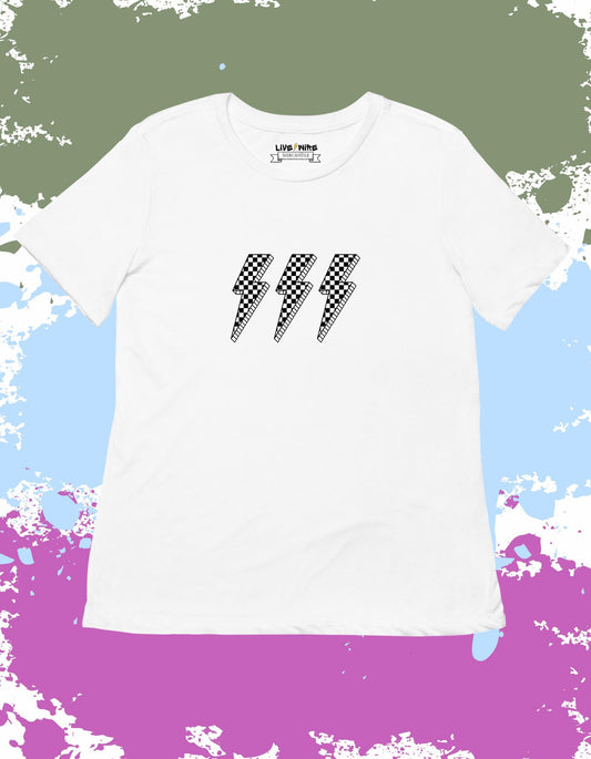 Checkered Lightning Shirt • Black & White Bolt Graphic Tee • Race Day Energy Tee • Bold Racing Style • Fast Life Shirt