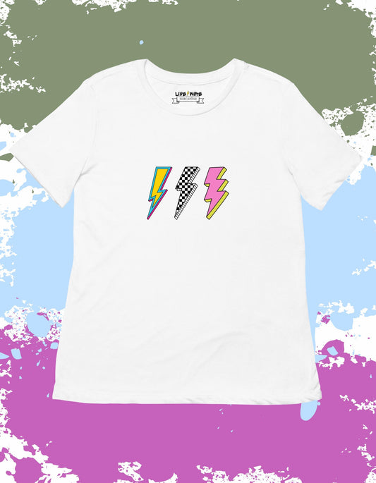Like a Flash Multicolor Lightning Shirt • Retro Racing Bolt Tee • Checkered Flash Graphic • Race Day Party Shirt • Snake Pit Style