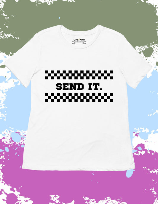 Send It Racing Shirt – Checkered Flag Graphic Tee for Indy 500 + Race Fans
