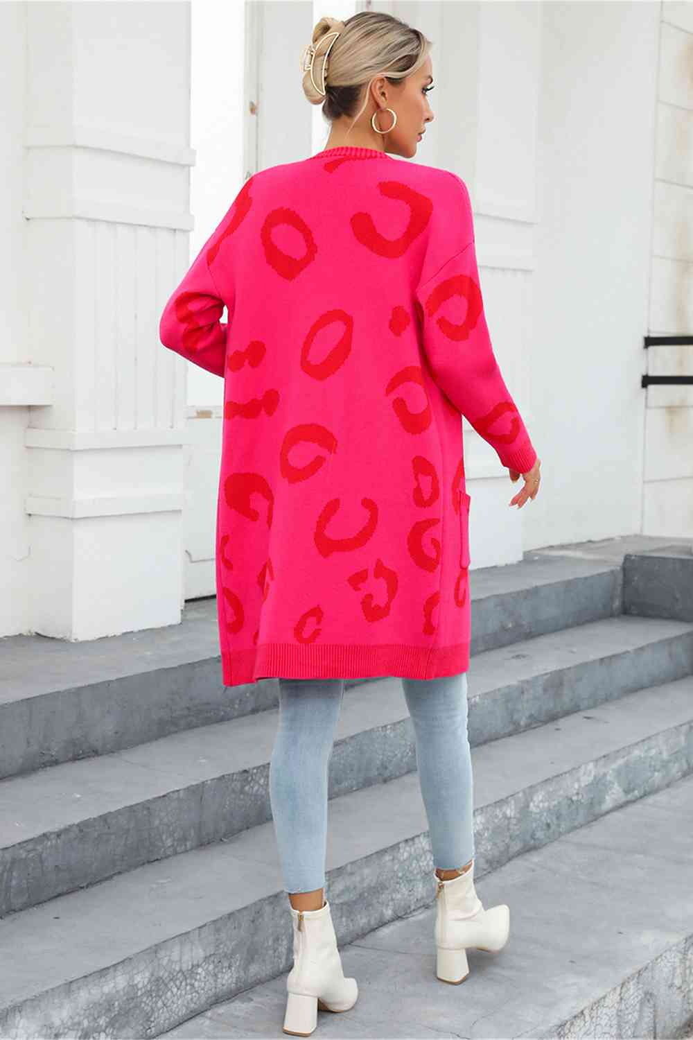Leopard Print Long Sleeve Cardigan with Pockets